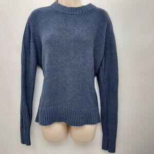 TOAD&CO  BLUE CREW NECK KNITTED RIBDDED ECO FRIENDLY CASUAL SWEATER SIZE: L